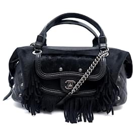 Chanel-CHANEL PARIS DALLAS FRINGED LEATHER AND BLACK HAND BAG-Black