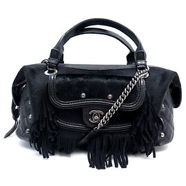 CHANEL PARIS DALLAS HANDTASCHE AUS LEDER MIT FRANSEN UND SCHWARZ Schwarz