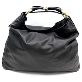Gucci-Gucci handbag bag 114900 HORSEBIT HOBO L BLACK LEATHER BLACK LEATHER HAND BAG-Black