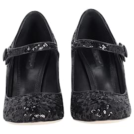 Dolce & Gabbana-Dolce & Gabbana Sequined Mary Jane Pumps in Black Leather -Black