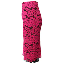 Sandro-Sandro Paris Lace Midi Skirt in Pink Polyester-Pink