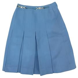 Céline-CELINE SKIRT WITH TRIOMPHE DETAILS SIZE M 38 BLUE COTTON SKIRT-Blue