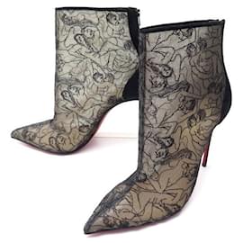 Christian Louboutin-NEW CHRISTIAN LOUBOUTIN LACE BOOTS IN MESH AND SUEDE 38.5 LACE BOOTS-Black