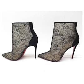 Christian Louboutin-NUOVI STIVALI CHRISTIAN LOUBOUTIN IN PIZZO IN RETE E SCAMOSCIATO 38.5 Stivali di pizzo-Nero