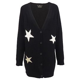 SET Italien Wolle Angora Oversized Cardigan schwarz Sternenmuster L Schwarz Weiß Metallisch