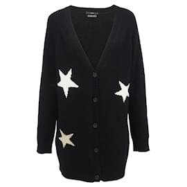 Set-SET Italy wool angora oversized cardigan black star pattern L-Black,White,Metallic