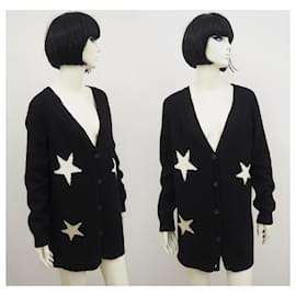 Set-SET Italy wool angora oversized cardigan black star pattern L-Black,White,Metallic