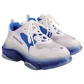 Balenciaga-Tênis Balenciaga Triple S Clear Sole em Nylon Branco Azul-Branco