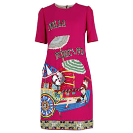 Dolce & Gabbana-Dolce & Gabbana Italia Forever Embellished Dress in Pink Wool-Pink