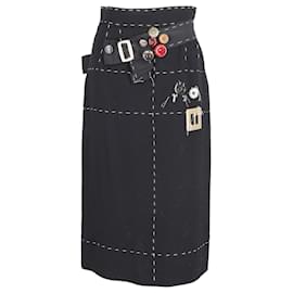 Dolce & Gabbana-Dolce & Gabbana Button Appliqued Skirt in Black Wool-Black