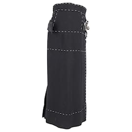 Dolce & Gabbana-Dolce & Gabbana Button Appliqued Skirt in Black Wool-Black