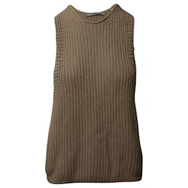 Vince-Vince Waffle Stitch Knit Top in Beige Cotton-Brown,Beige