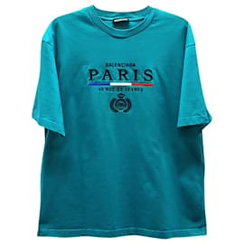 Balenciaga-Balenciaga Paris Flag Logo T-shirt in Emerald Green Cotton-Green