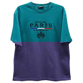 Balenciaga-Camiseta Balenciaga Paris Flag Logo em Algodão Verde Esmeralda-Verde