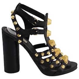 Balenciaga-Balenciaga Studded Gladiator High Heel Sandals in Black Leather-Black