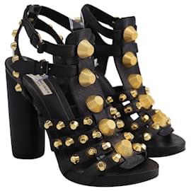Balenciaga-Balenciaga Studded Gladiator High Heel Sandals in Black Leather-Black