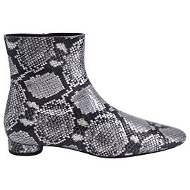 Bota Oval Balenciaga com salto bloco e pele de cobra em relevo em couro prateado Prata Metálico