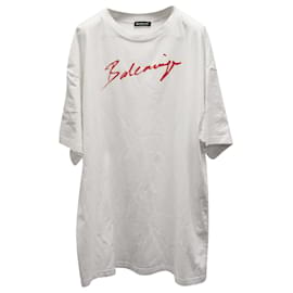 Balenciaga-Balenciaga Signature Logo T-shirt in White Cotton-White