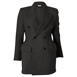 Balenciaga-Balenciaga Hourglass Houndstooth Blazer in Grey Wool-Grey