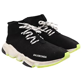 Balenciaga-Tênis Speed Lace Up Balenciaga em Poliéster Preto Neon Amarelo-Preto