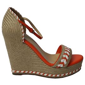 Sandali con zeppa espadrillas Gucci Tiffany in pelle arancione/bianca Arancione