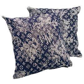 2 cojines originales de Louis Vuitton denim monogram Azul