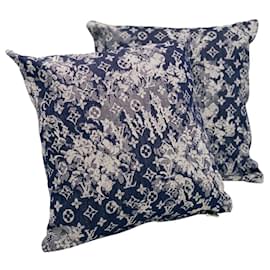 Louis Vuitton-2 original Louis Vuitton denim monogram fabric cushions-Blue