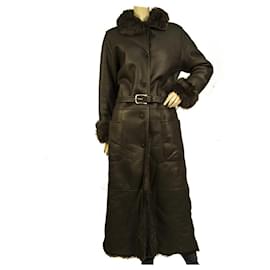 Fendi-FENDI Brown Genuine Sheepskin Shearling Faux Fur Belted Long Coat from Italy-Brown