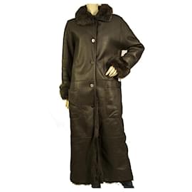 Fendi-FENDI Brown Genuine Sheepskin Shearling Faux Fur Belted Long Coat from Italy-Brown