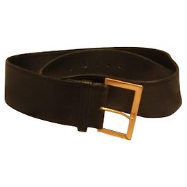 Cinto Chanel de couro preto Preto