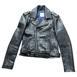 Giacca biker Each X Other in pelle nera e blu notte Nero Blu scuro