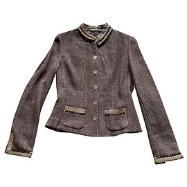Elie Tahari Reversible Wool Tweed and Silk Jacket S Brown Black Pink Dark red