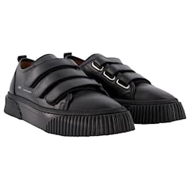 Autre Marque-Low-Top Velcro Sneakers in Black Leather-Black