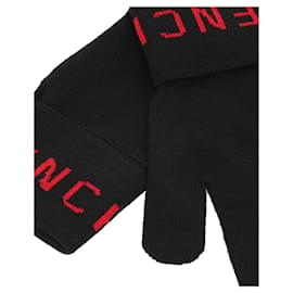 Givenchy-Givenchy Ribbed Logo Wool Gloves-Black