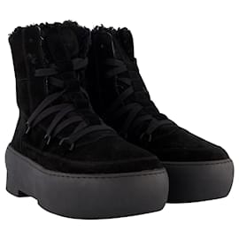Autre Marque-Chunky Sole Lace-Up Boots in Black Leather-Black