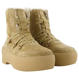Autre Marque-Chunky Sole Lace-Up Boots in Beige Leather-Beige