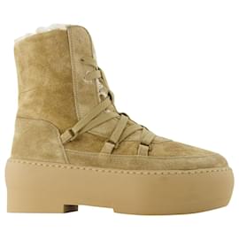 Autre Marque-Chunky Sole Lace-Up Boots in Beige Leather-Beige