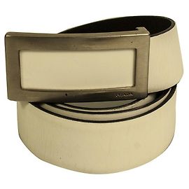 Prada Women's White Leather Silver Tone Large Buckle Belt size 34/ 85 White