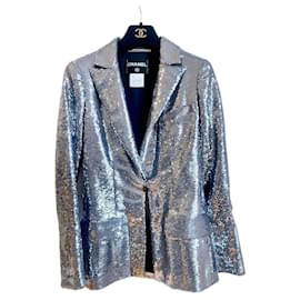 Chanel Miami Cruise sequin embroidered blazer silver Silvery