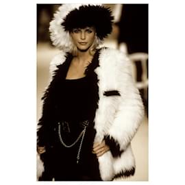 Chanel-CHANEL Fall 1994 Black & White Faux Fur Coat-Black,White