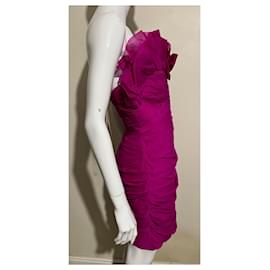 Marchesa-Strapless fuchsia silk dress-Pink