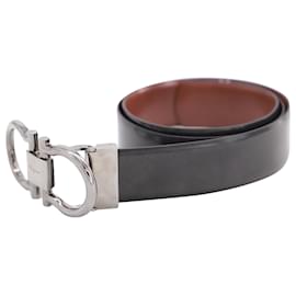 Salvatore Ferragamo-Salvatore Ferragamo Gancini Belt with Slim Silver-Tone Buckle in Brown Calfskin Leather-Brown
