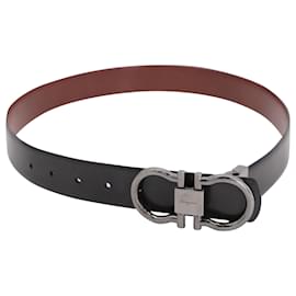 Salvatore Ferragamo-Salvatore Ferragamo Gancini Belt with Slim Silver-Tone Buckle in Brown Calfskin Leather-Brown