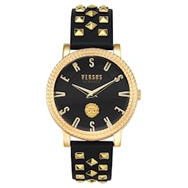 Versus Versace-Versus Versace Pigalle Leather Stud Watch-Golden,Metallic