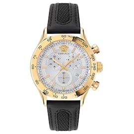 Versace-Versace Hellenyium Chrono Leather Watch-Golden,Metallic