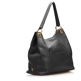 Prada-Prada Black Canapa Logo Vitello Phenix Shoulder Bag -Black