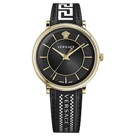 Versace-Versace V-Circle Gent Strap Watch-Golden,Metallic
