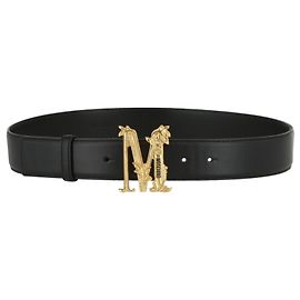 Moschino M Cinto de couro com logotipo Preto