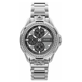 Versus Versace-Versus Versace 6E Arrondissement Crystal Multifunction Watch-Silvery,Metallic