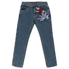 Jeans affusolati con ricamo Gucci Blu